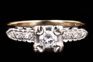 Mid Century 14K Gold .20 Carat Transition Cut Diamond Engagement Ring