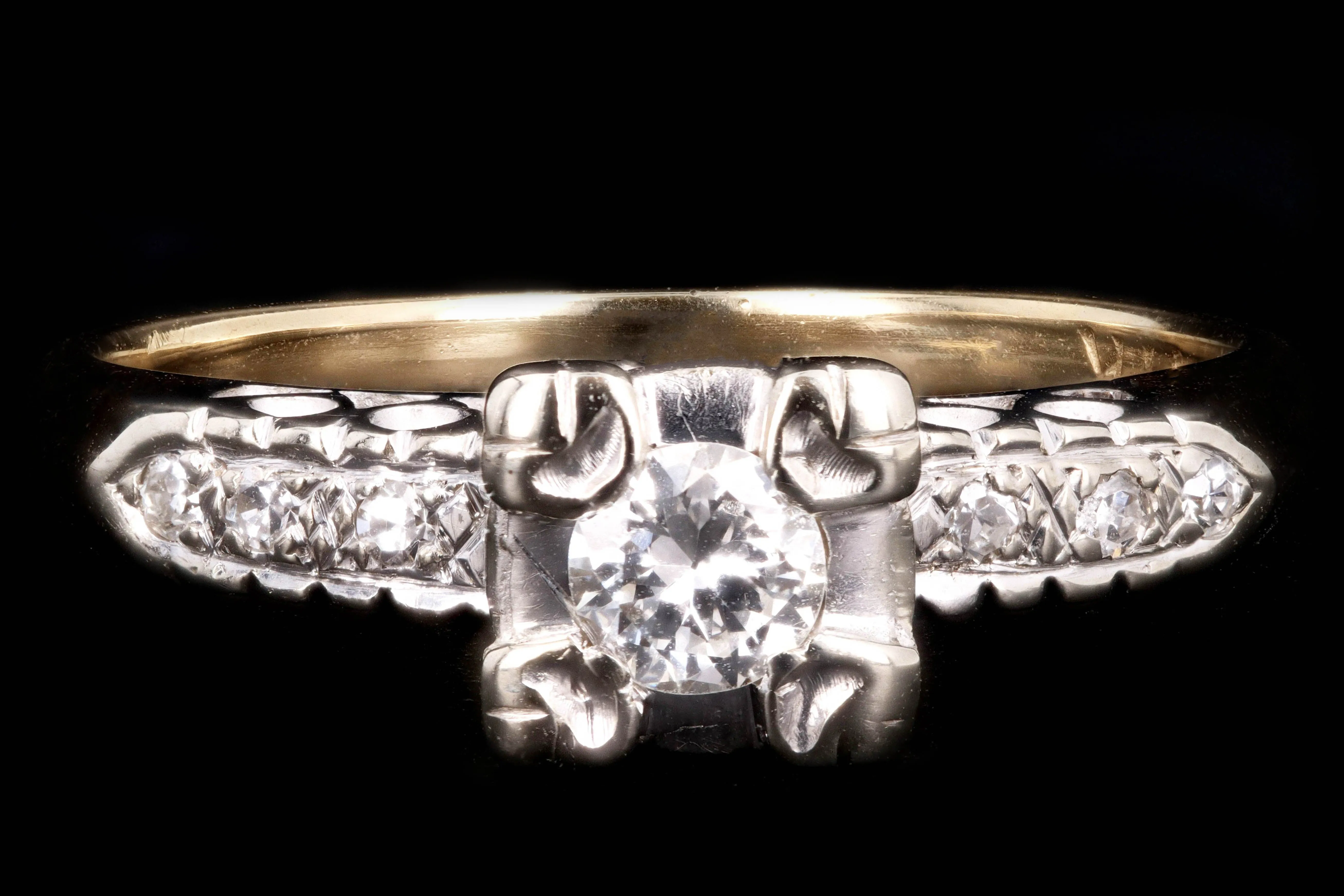 Mid Century 14K Gold .20 Carat Transition Cut Diamond Engagement Ring