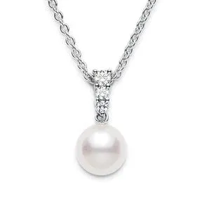 Mikimoto 18K White Gold Pearl Solitaire Diamond Necklace