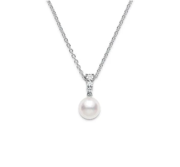 Mikimoto 18K White Gold Pearl Solitaire Diamond Necklace