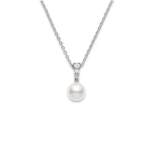 Mikimoto 18K White Gold Pearl Solitaire Diamond Necklace