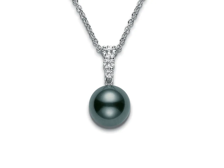 Mikimoto Morning Dew 10mm Black South Sea Pearl and Diamond Pendant