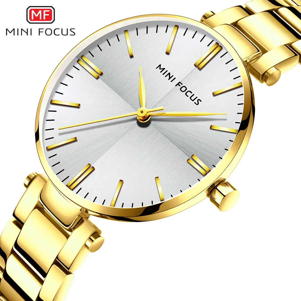 Mini Focus Gold Stainless Steel Silver Dial Quartz Watch for Ladies - MF0265L-01