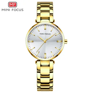 Mini Focus Gold Stainless Steel Silver Dial Quartz Watch for Ladies - MF0265L-01