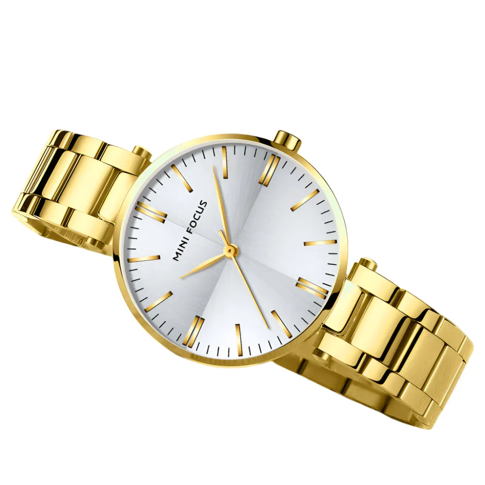 Mini Focus Gold Stainless Steel Silver Dial Quartz Watch for Ladies - MF0265L-01