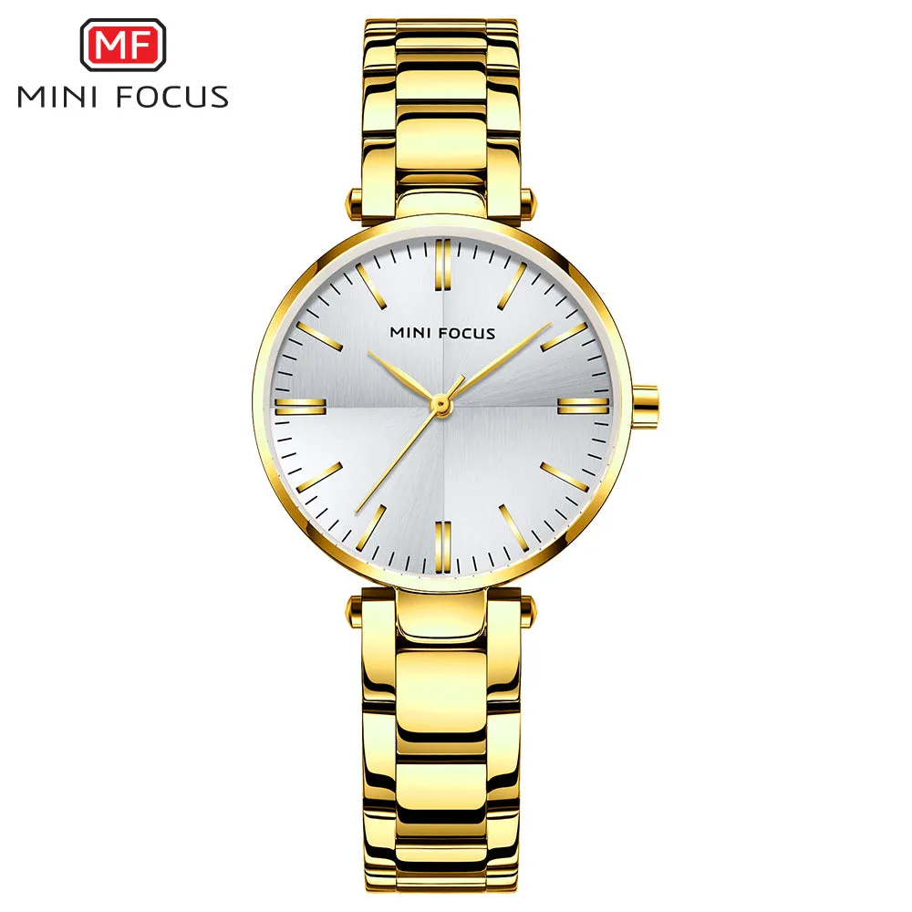 Mini Focus Gold Stainless Steel Silver Dial Quartz Watch for Ladies - MF0265L-01