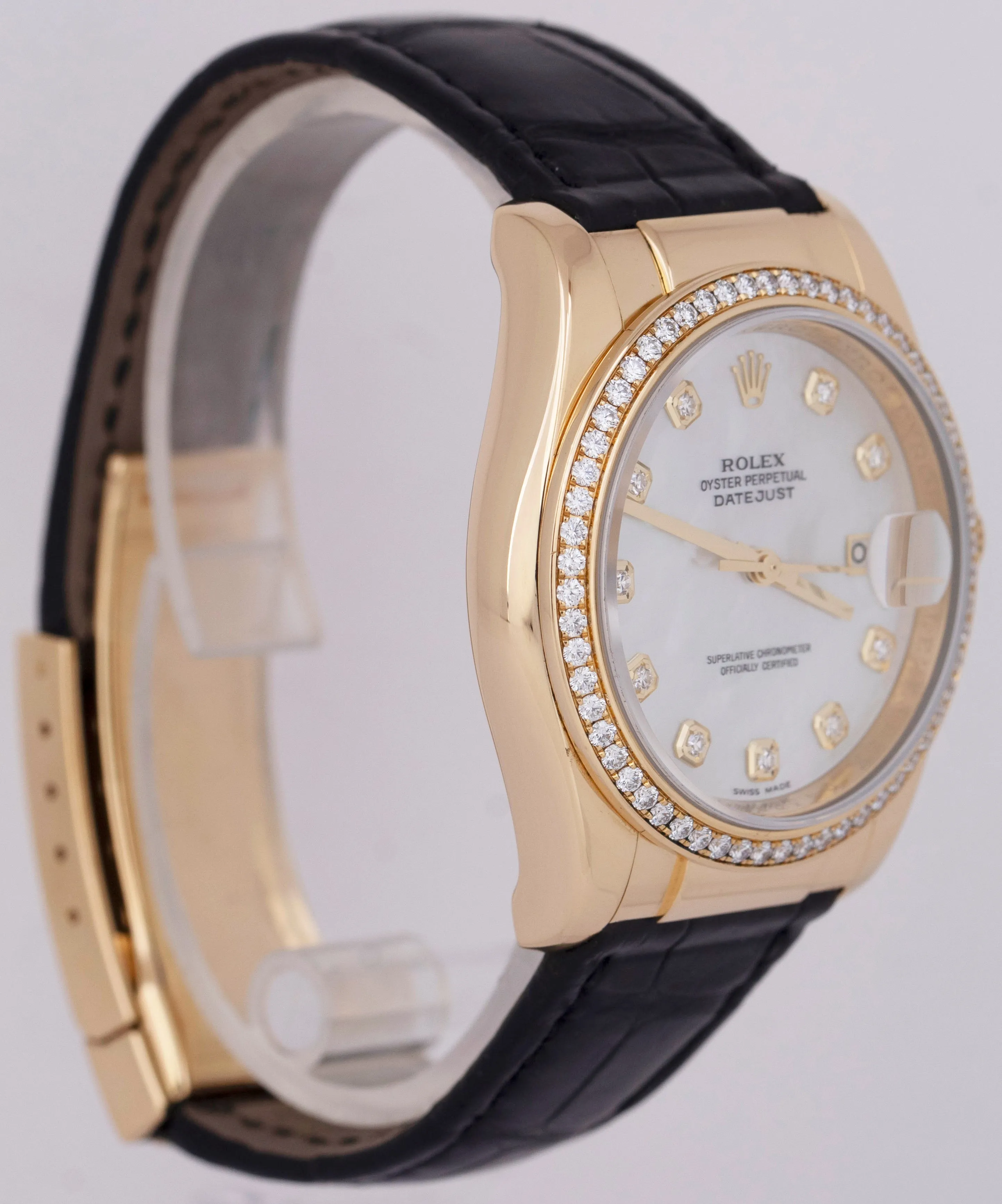 MINT Rolex DateJust 36mm White 18K Gold FACTORY DIAMOND MOP Watch 116188 BOX