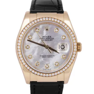 MINT Rolex DateJust 36mm White 18K Gold FACTORY DIAMOND MOP Watch 116188 BOX