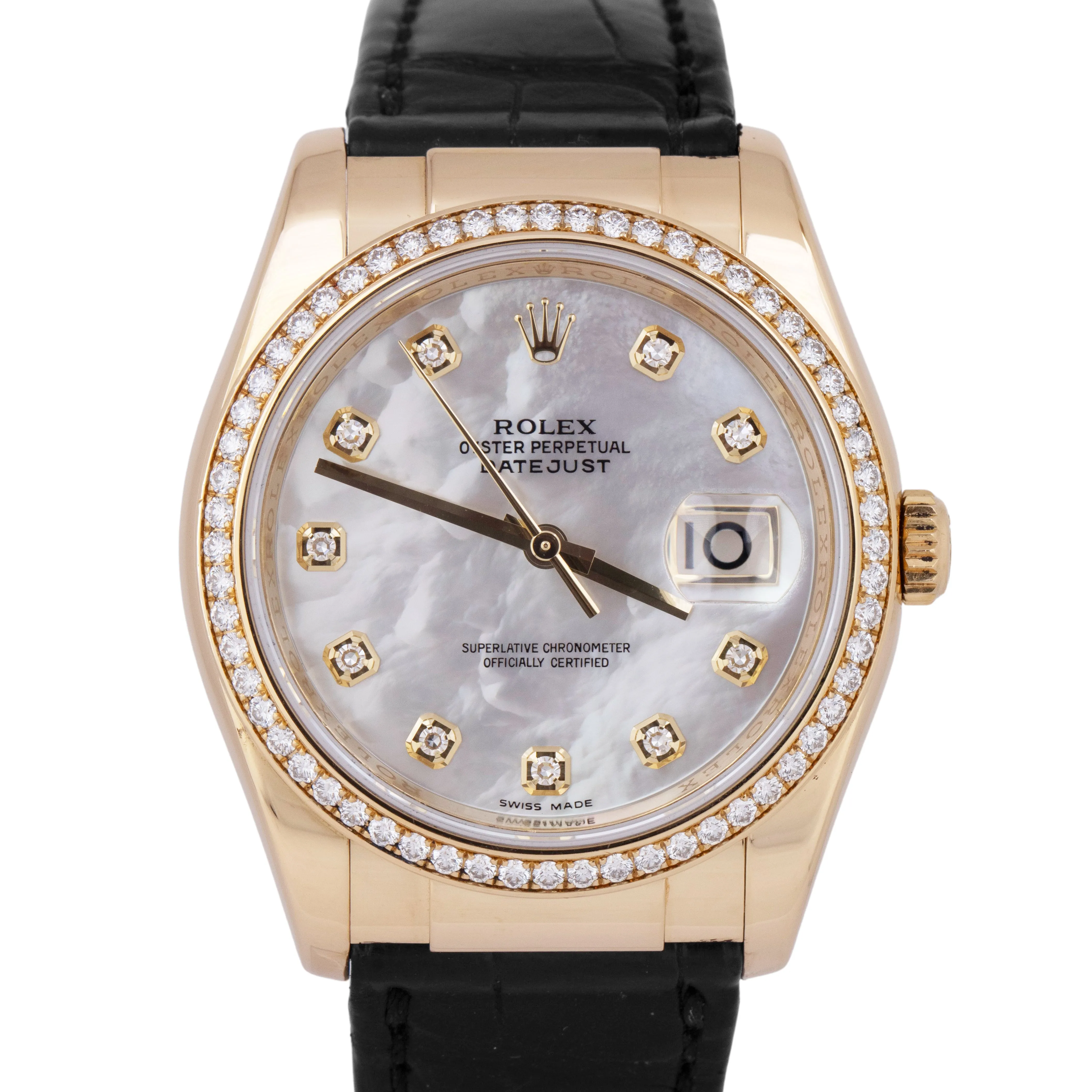MINT Rolex DateJust 36mm White 18K Gold FACTORY DIAMOND MOP Watch 116188 BOX