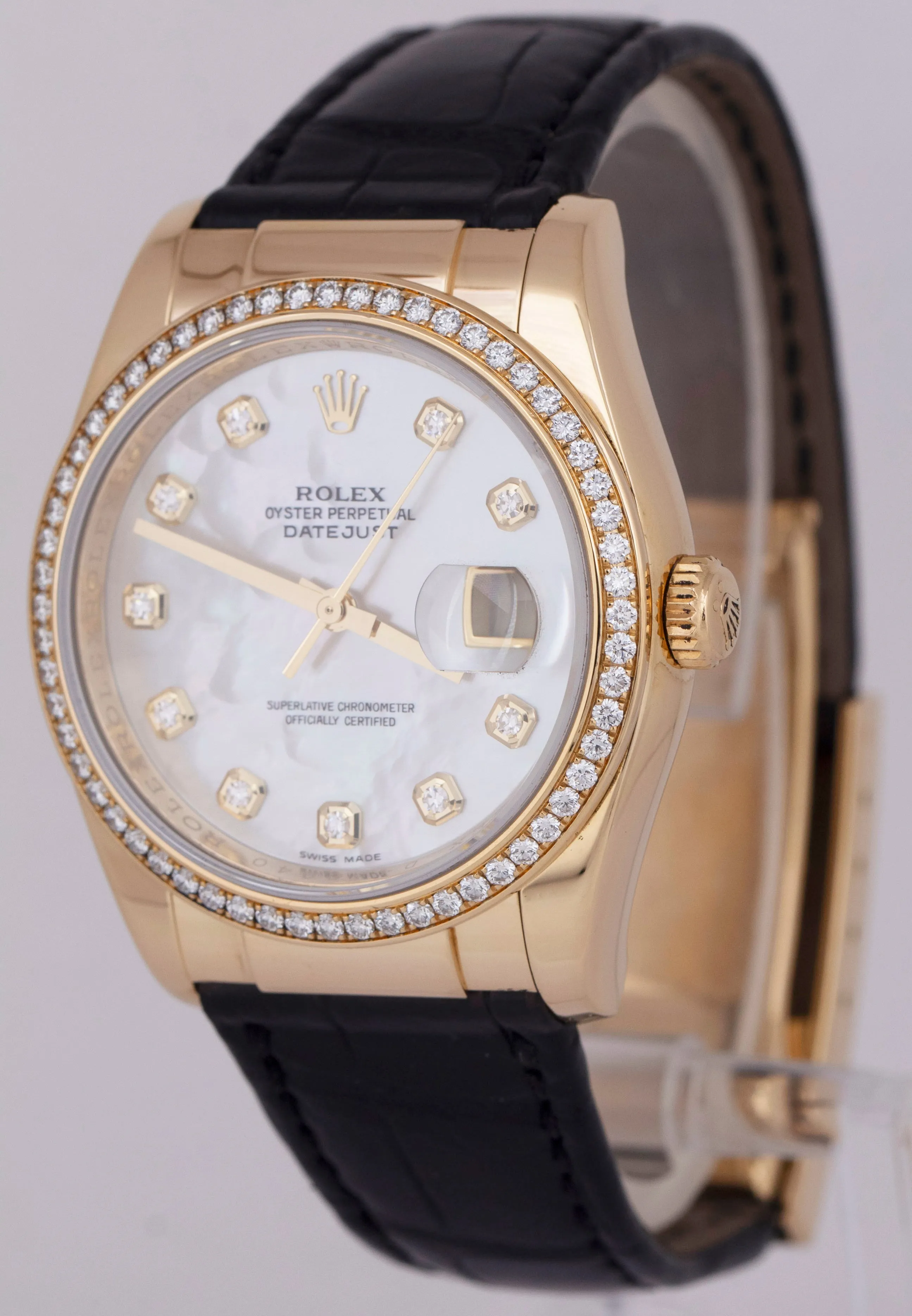 MINT Rolex DateJust 36mm White 18K Gold FACTORY DIAMOND MOP Watch 116188 BOX