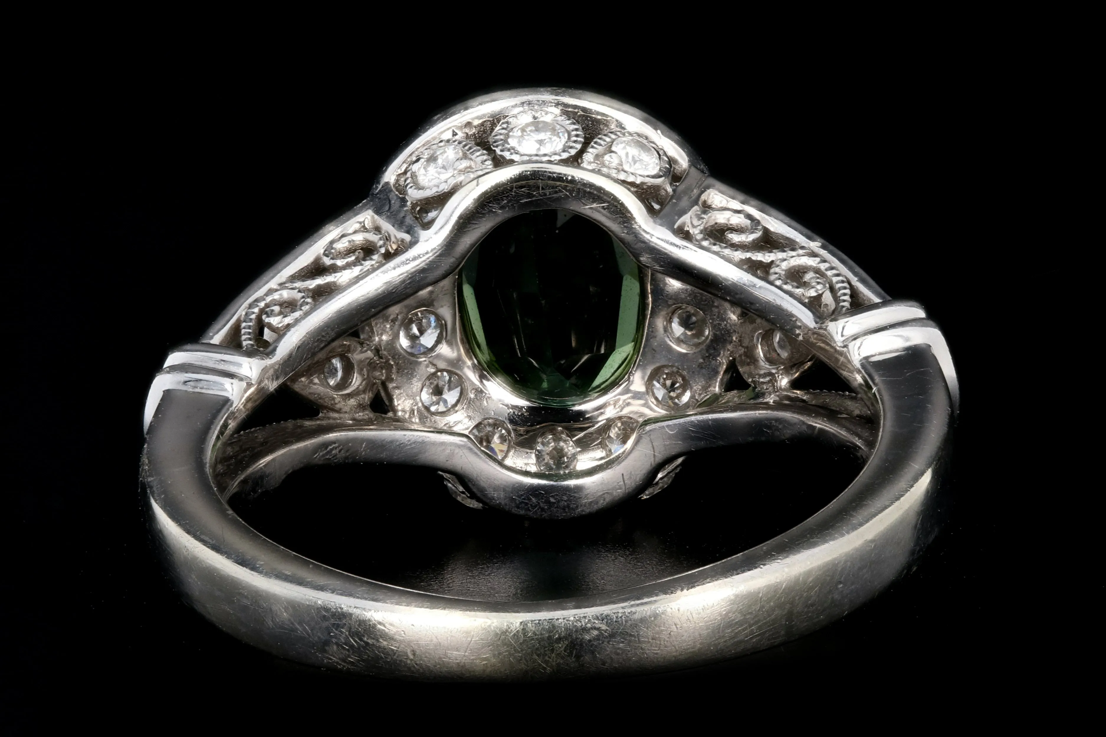Modern 14K White Gold 1.20CT Green Tourmaline and Diamond Ring