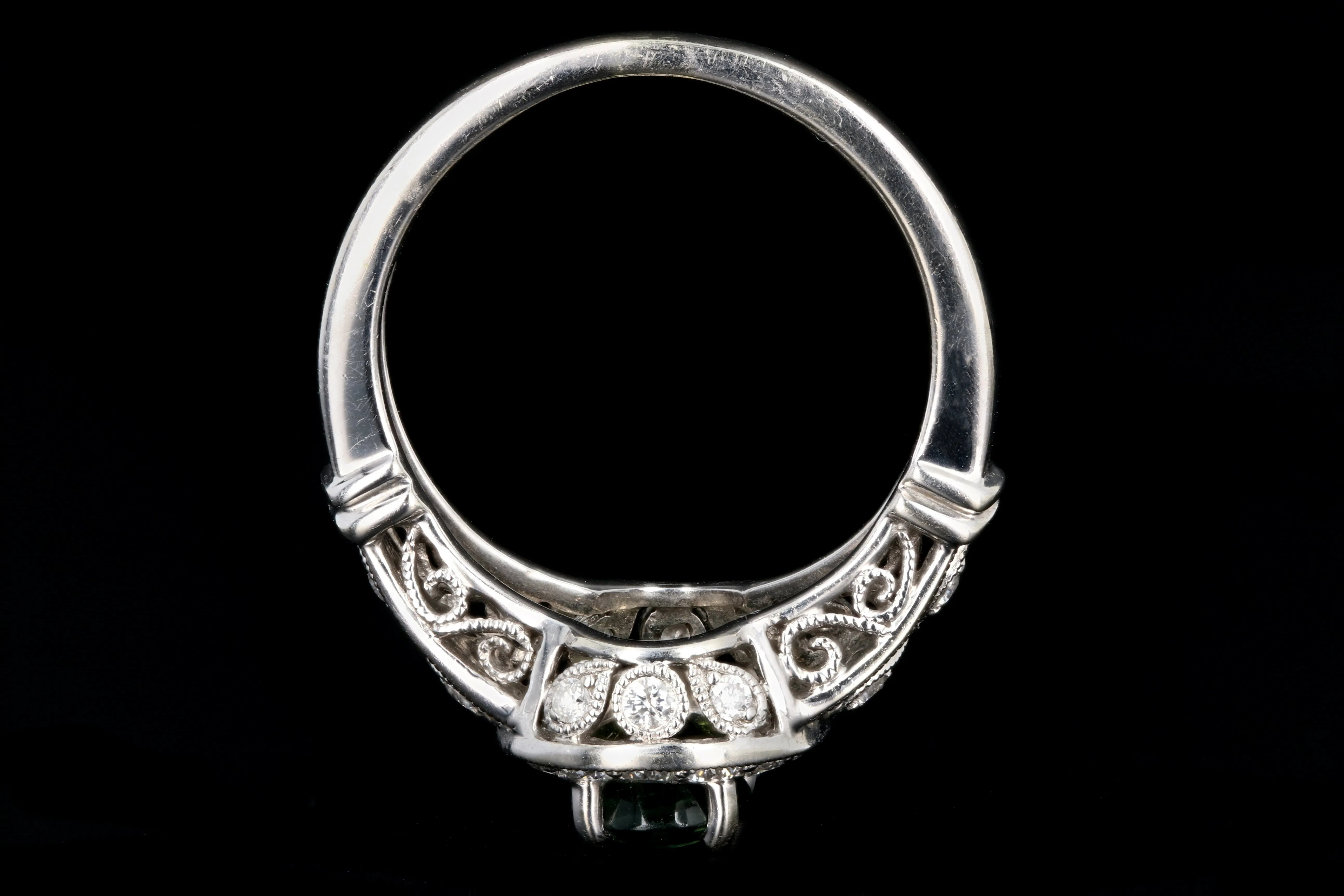 Modern 14K White Gold 1.20CT Green Tourmaline and Diamond Ring