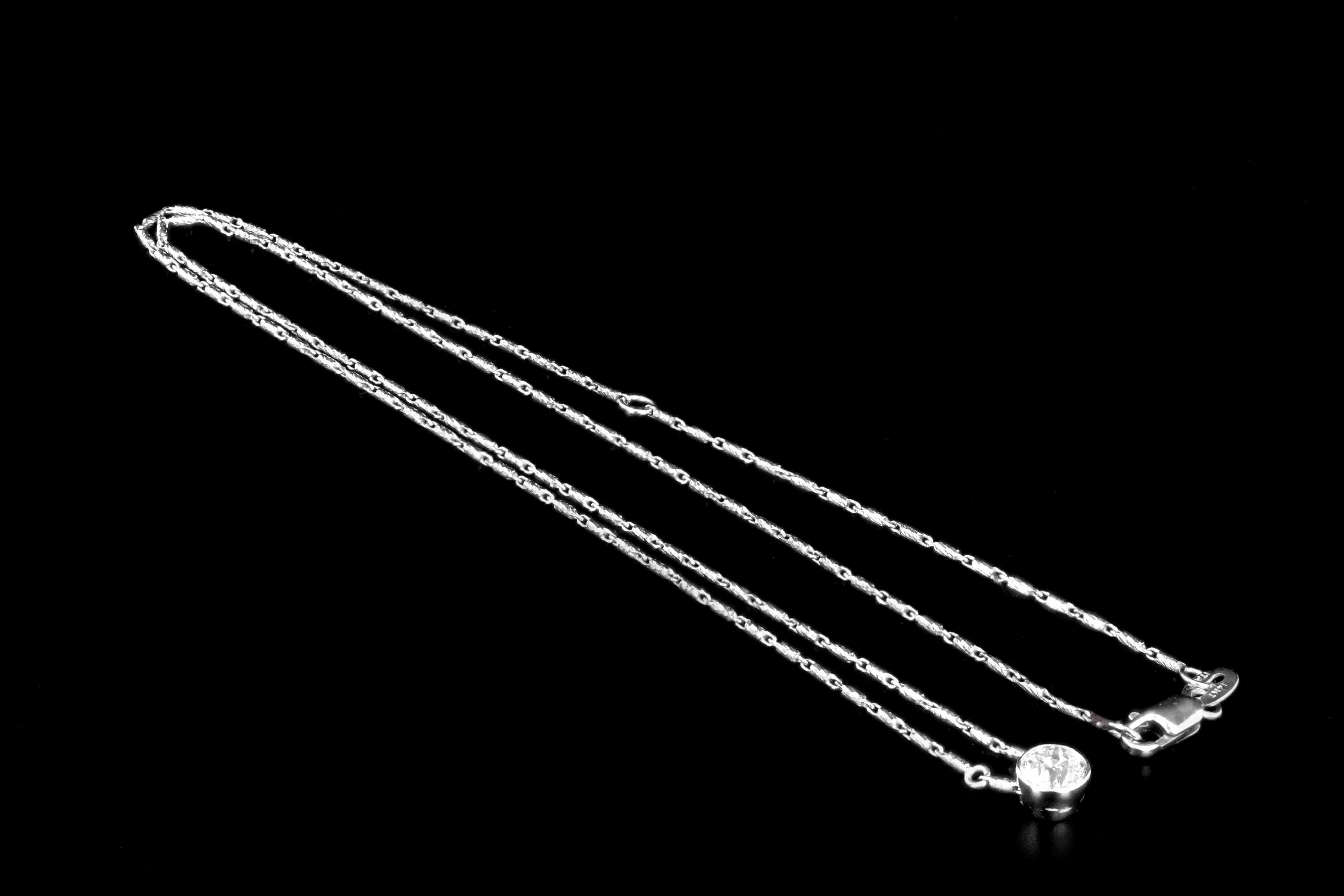 Modern 14K White Gold .6 CT Old European Cut Diamond Pendant