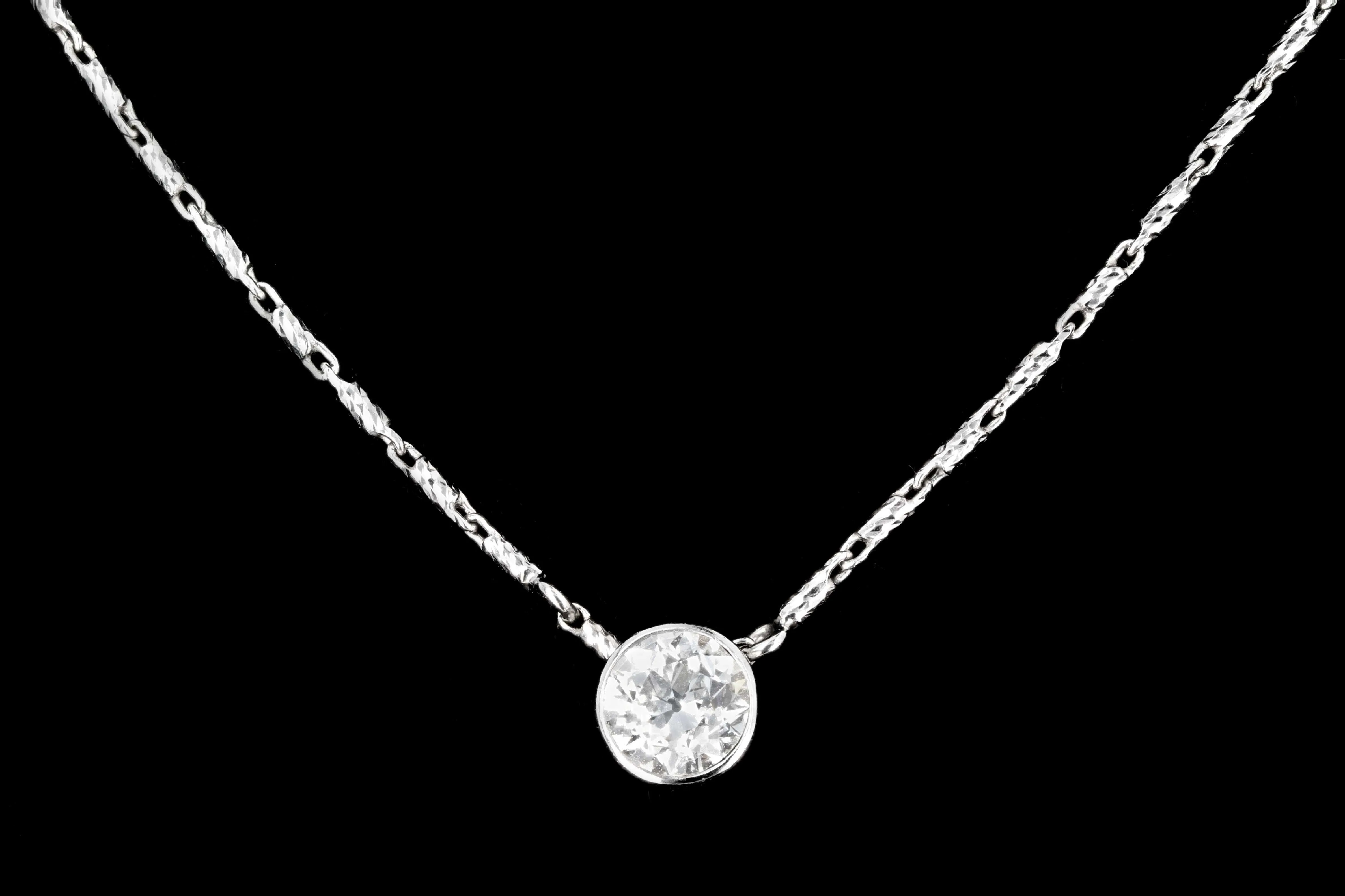 Modern 14K White Gold .6 CT Old European Cut Diamond Pendant