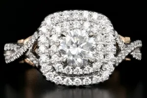 Modern 14K White Gold .70 CTR Diamond Double Halo Engagement Ring