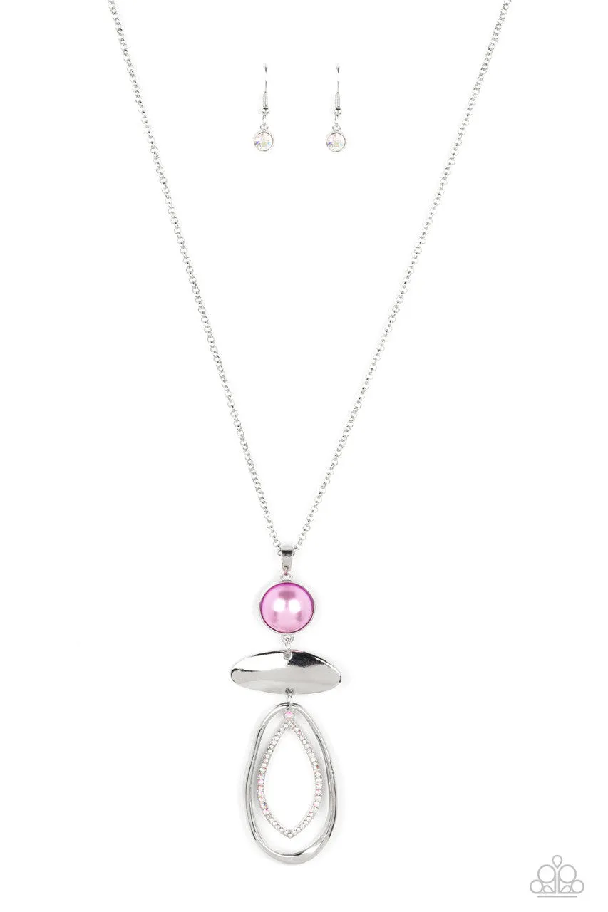 Modern Day Demure - Purple - Iridescent Rhinestone and Purple Pearl Pendant Paparazzi Long Necklace