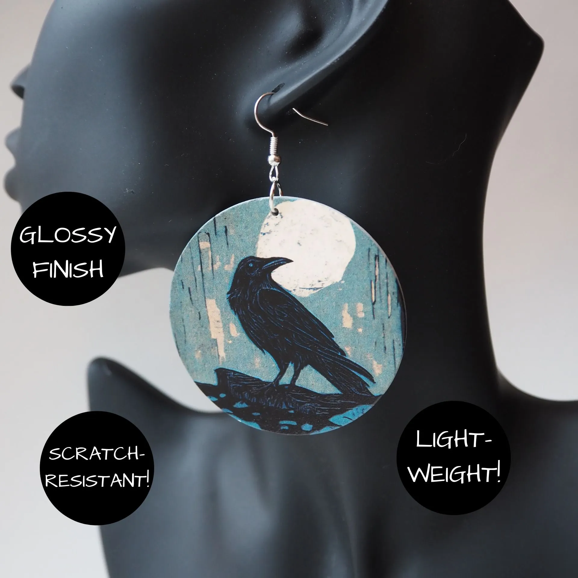 Mosswood Raven Moon Earrings