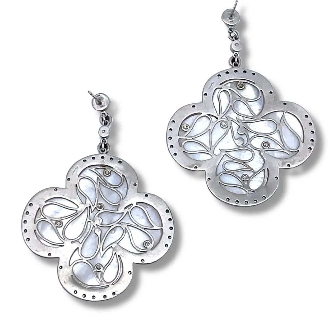 Mother of Pearl Flower Sterling Silver Drop Earrings