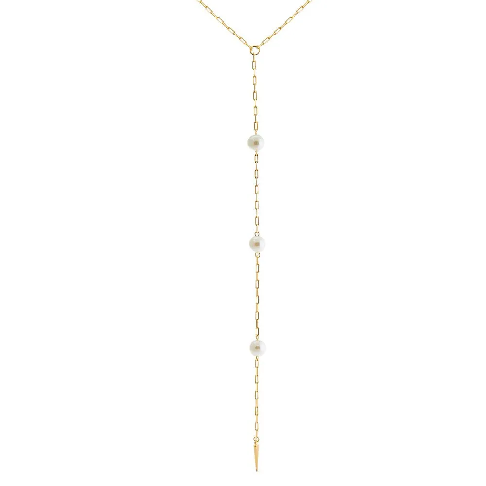 Multi Pearl Link Lariat Necklace