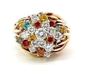 Multicolored Diamond Cluster Ring in 18k Yellow Gold