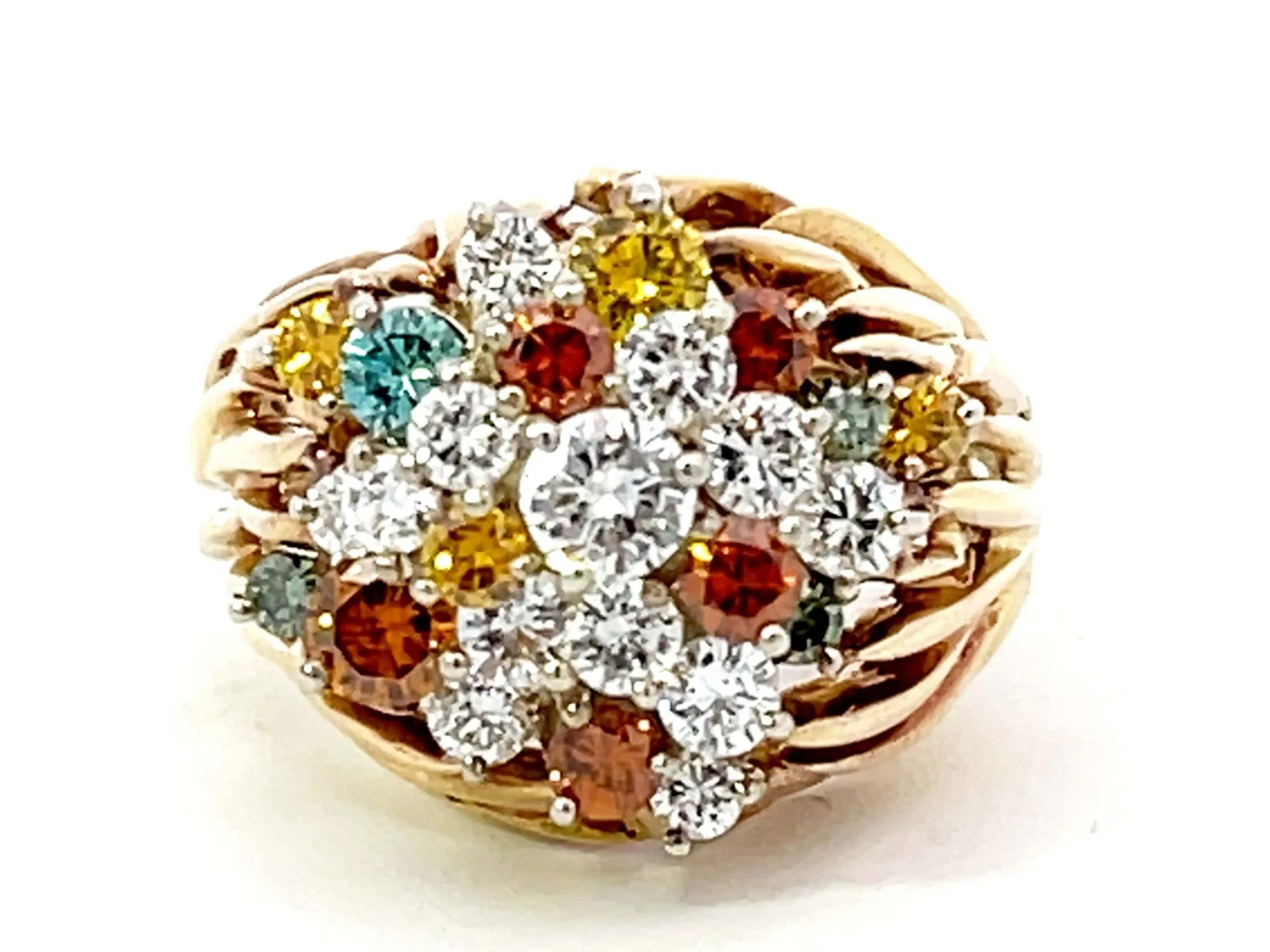 Multicolored Diamond Cluster Ring in 18k Yellow Gold