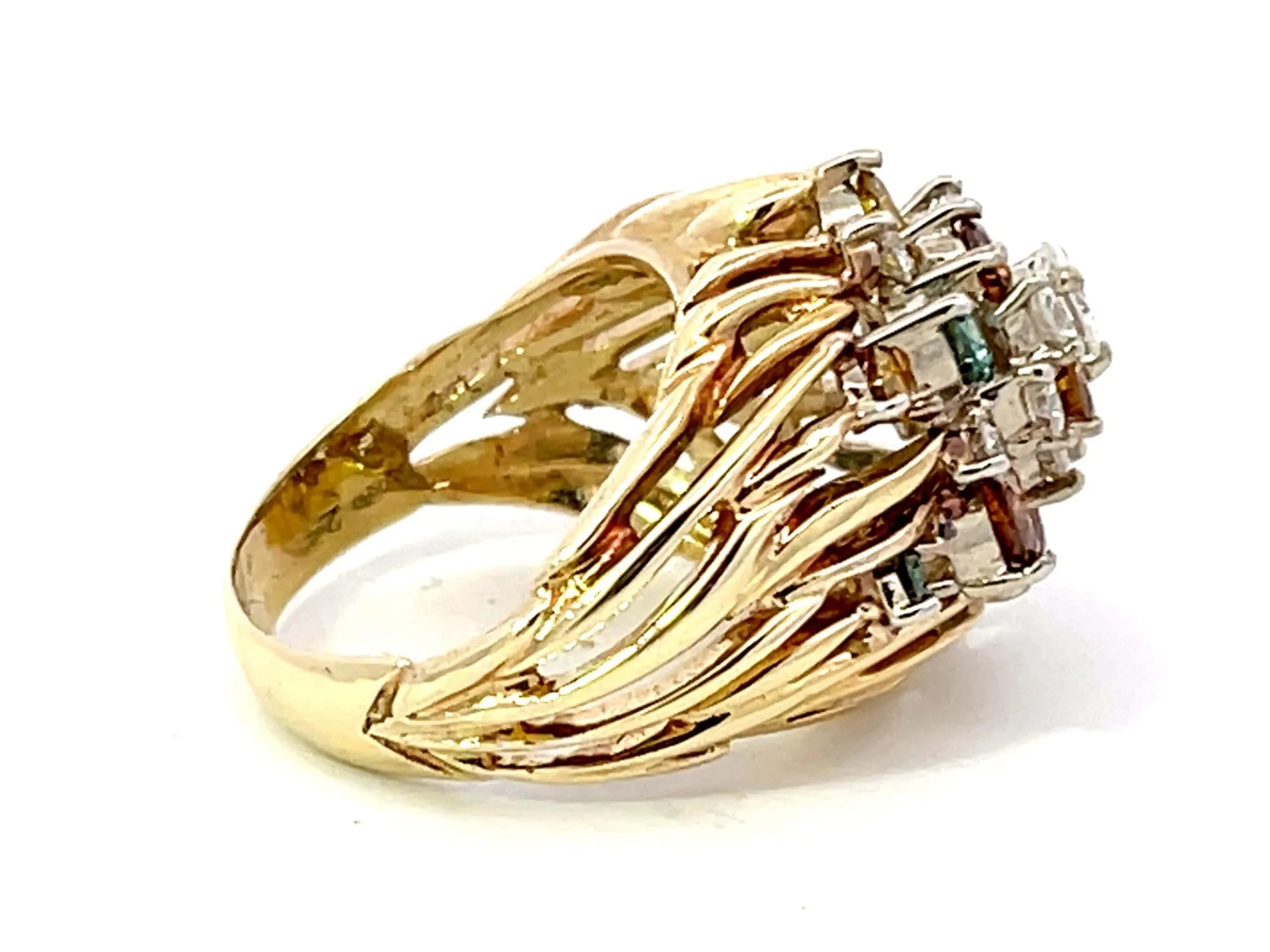 Multicolored Diamond Cluster Ring in 18k Yellow Gold