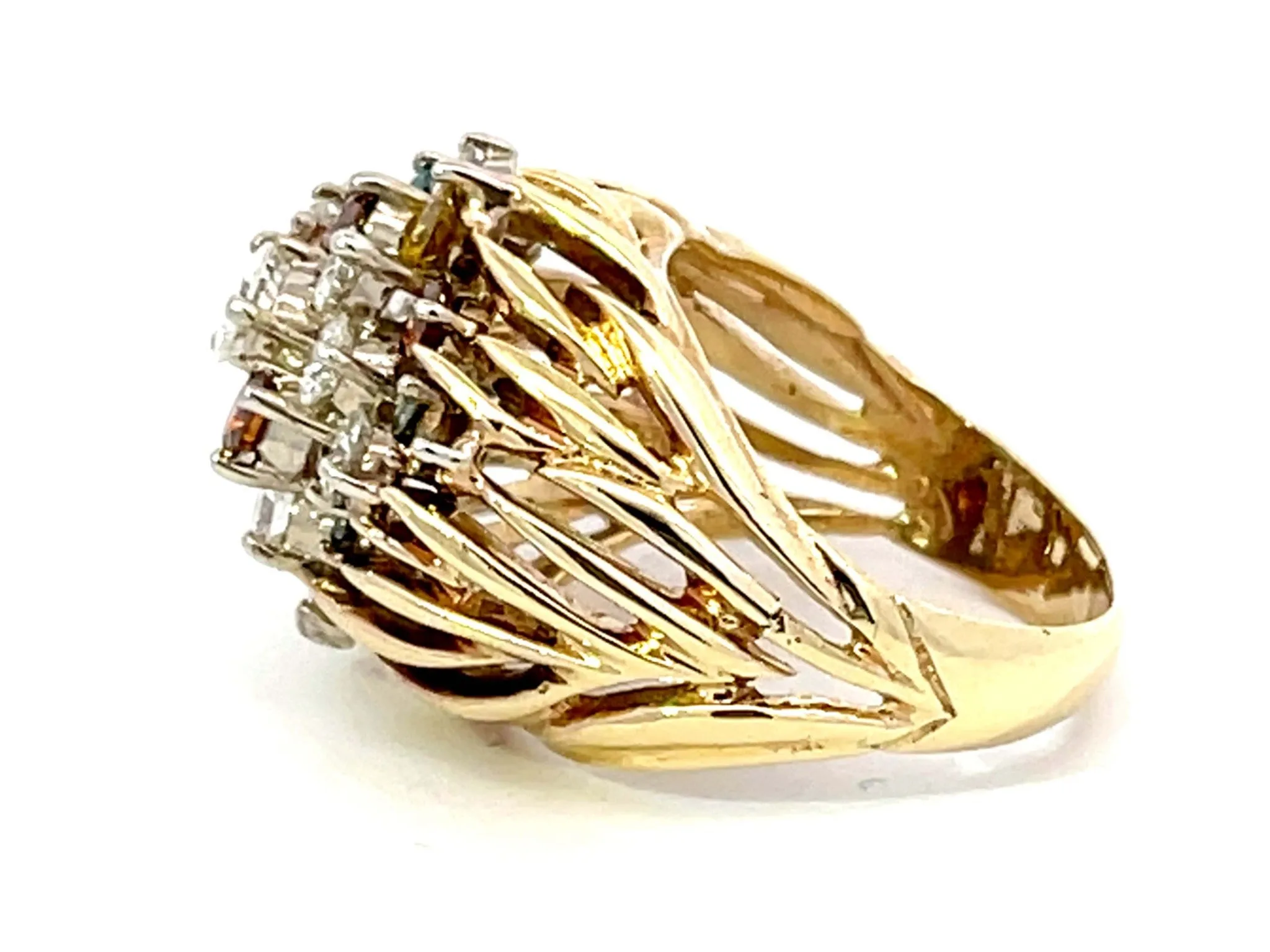 Multicolored Diamond Cluster Ring in 18k Yellow Gold