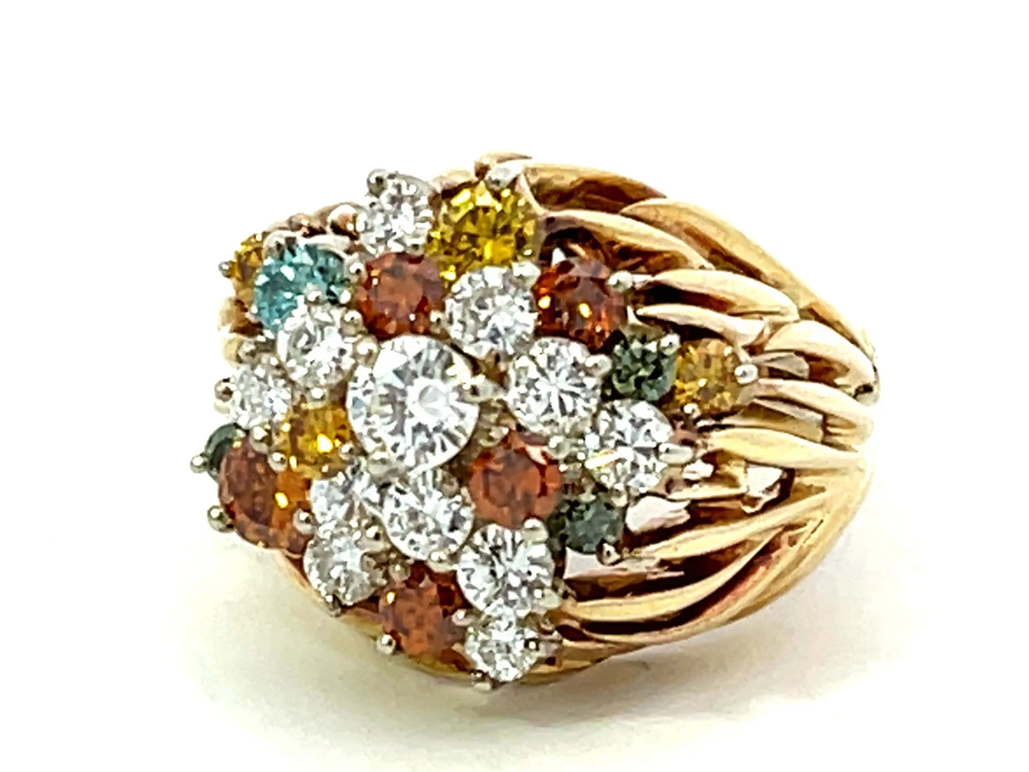 Multicolored Diamond Cluster Ring in 18k Yellow Gold