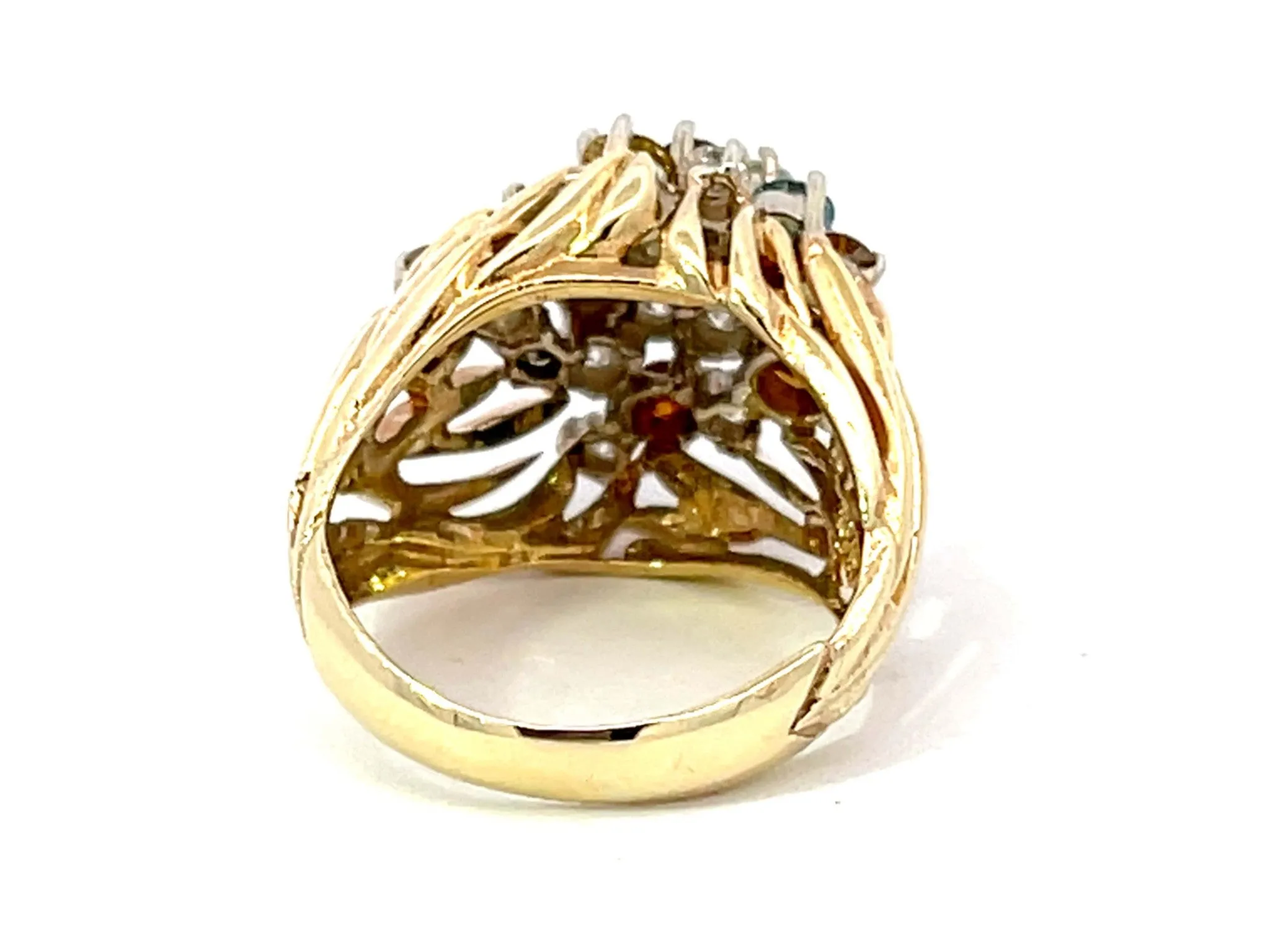 Multicolored Diamond Cluster Ring in 18k Yellow Gold