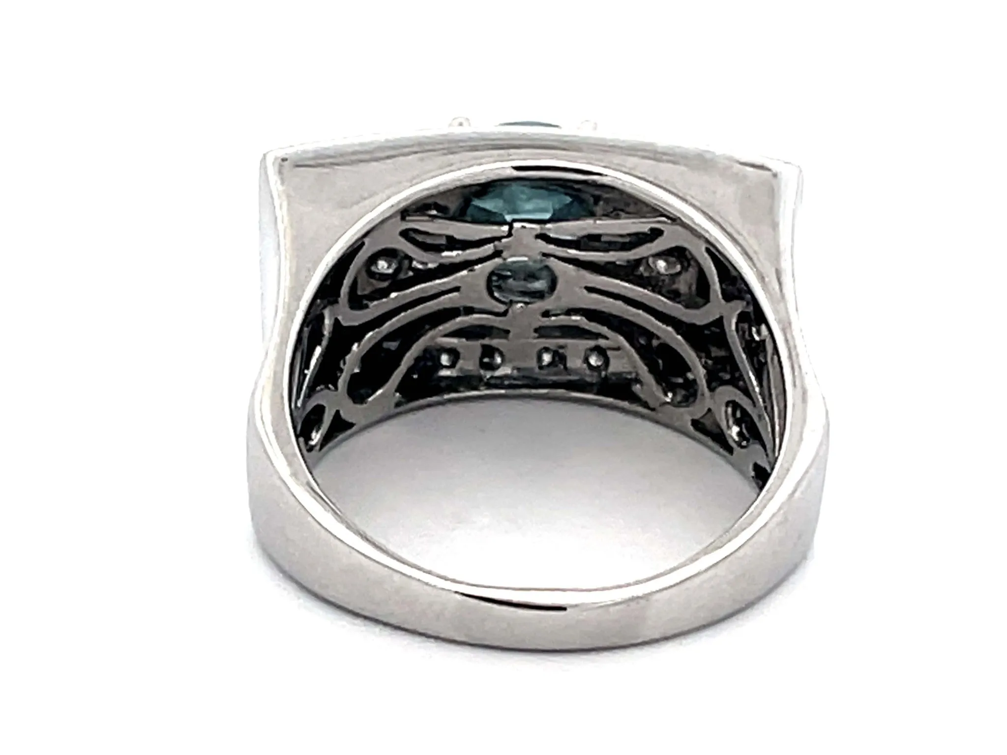 Natural Blue Zircon and Diamond Rectangular Ring in Platinum