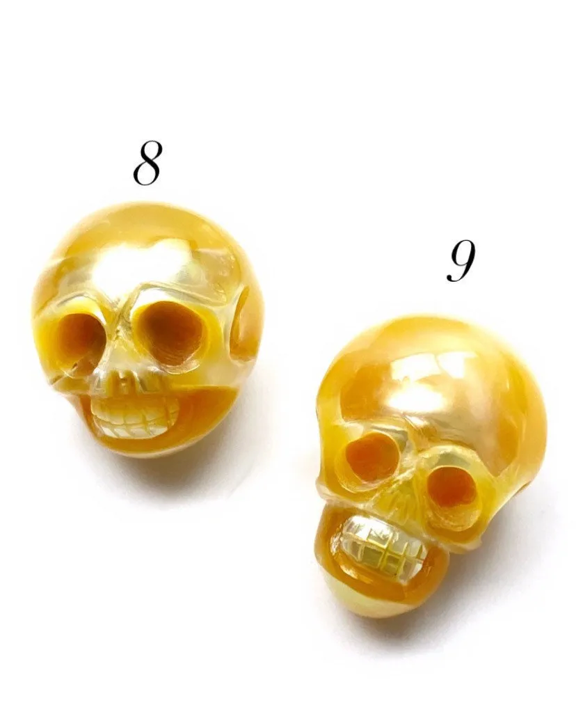 Natural golden south sea hand carved skull pearl, SKU# 1190