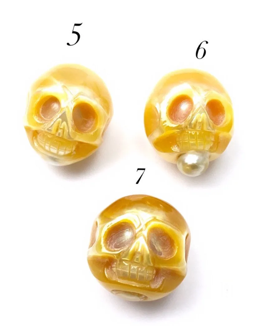 Natural golden south sea hand carved skull pearl, SKU# 1190