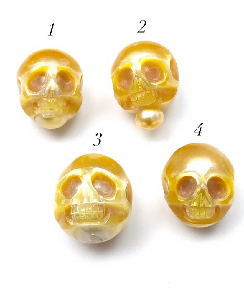 Natural golden south sea hand carved skull pearl, SKU# 1190