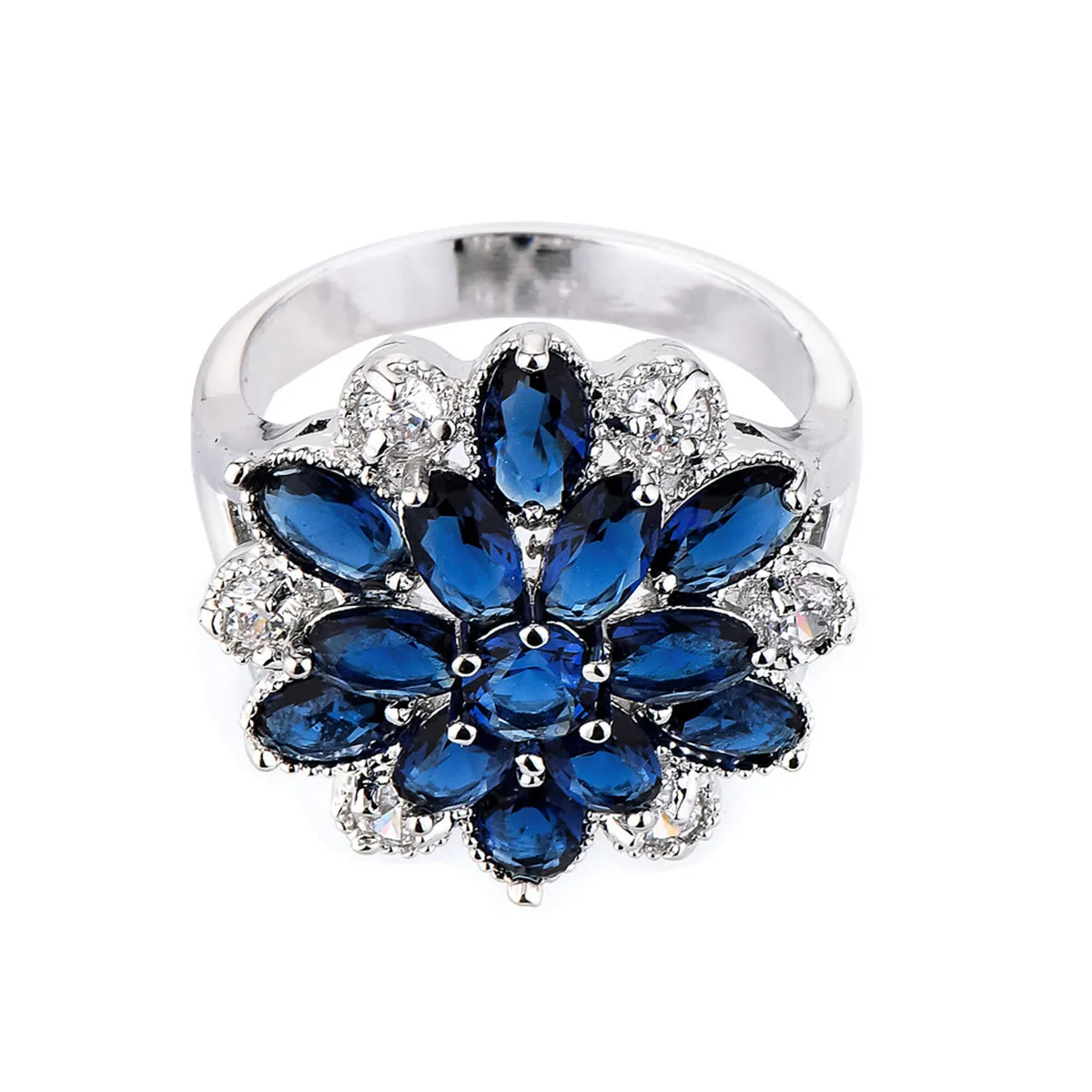 Navy Crystal & Cubic Zirconia Floral Pear-Cut Ring