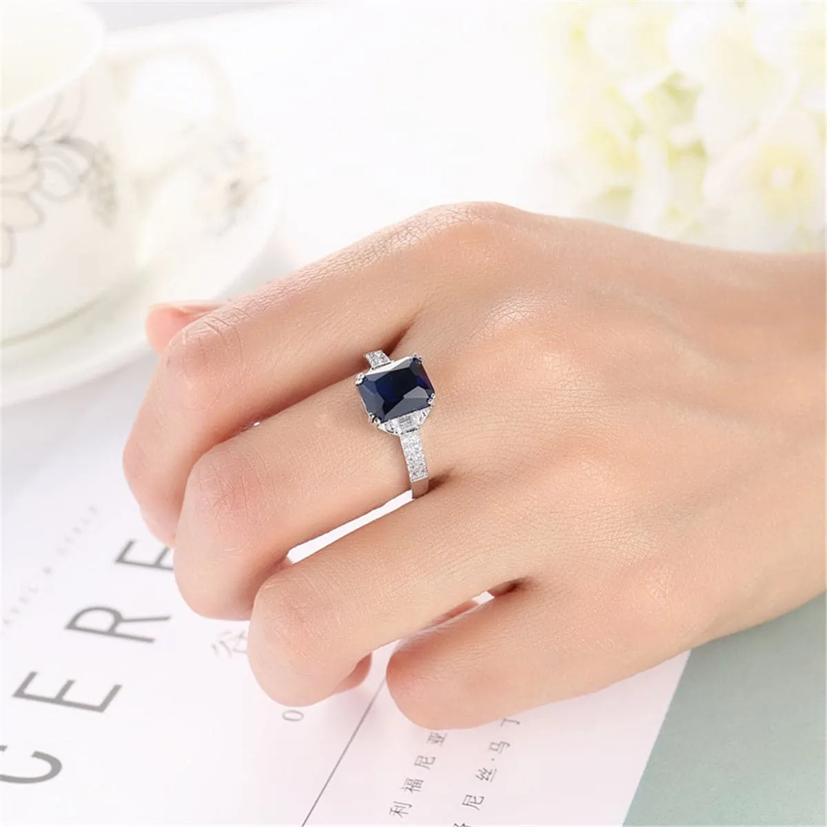 Navy Crystal & Cubic Zirconia Radiant-Cut Ring