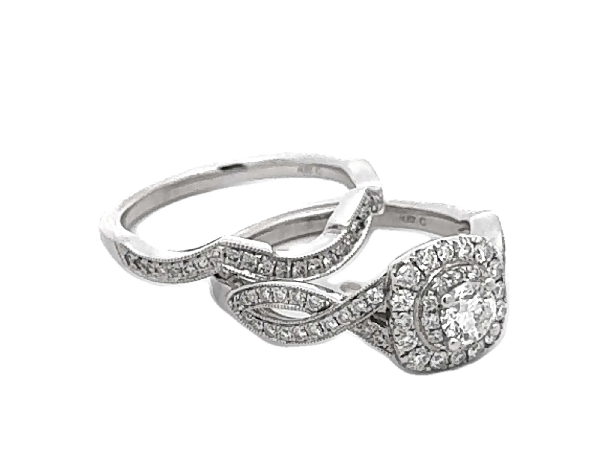 Neil Lane Diamond Engagement Ring and Matching Band 14k White Gold