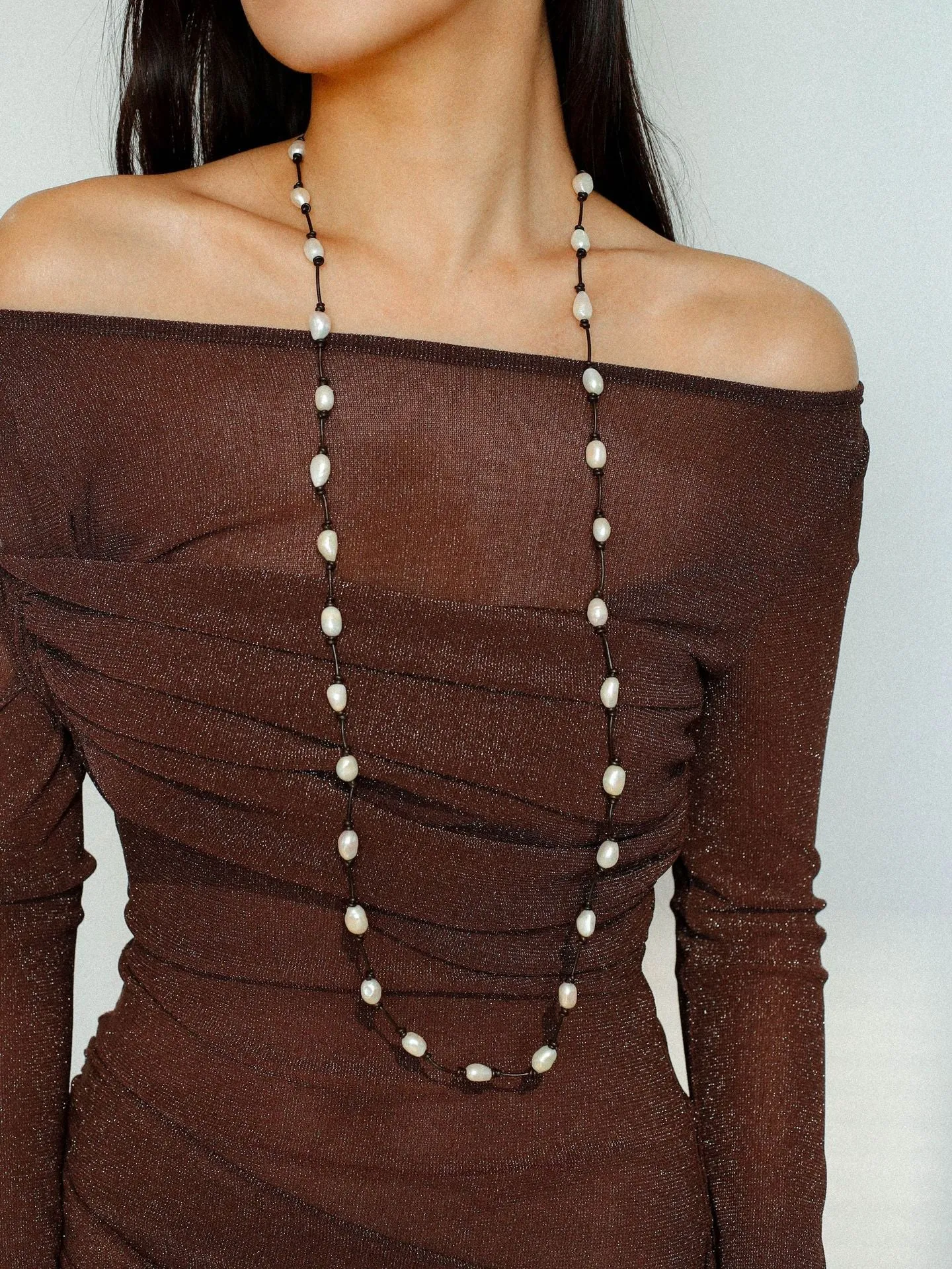 Niche Long Knotted Leather Pearl Long Necklace