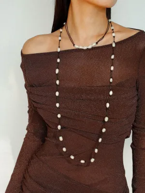 Niche Long Knotted Leather Pearl Long Necklace