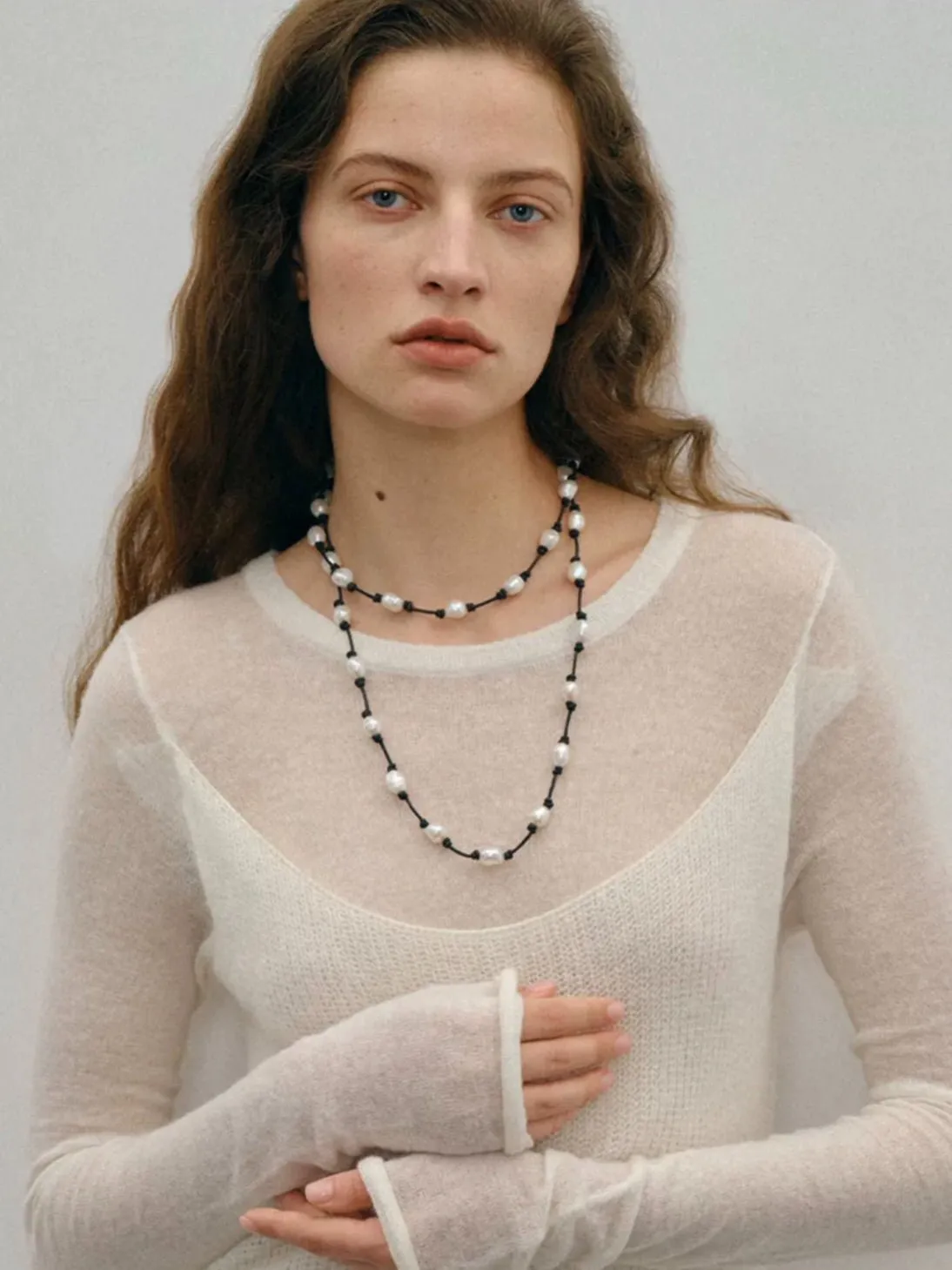Niche Long Knotted Leather Pearl Long Necklace