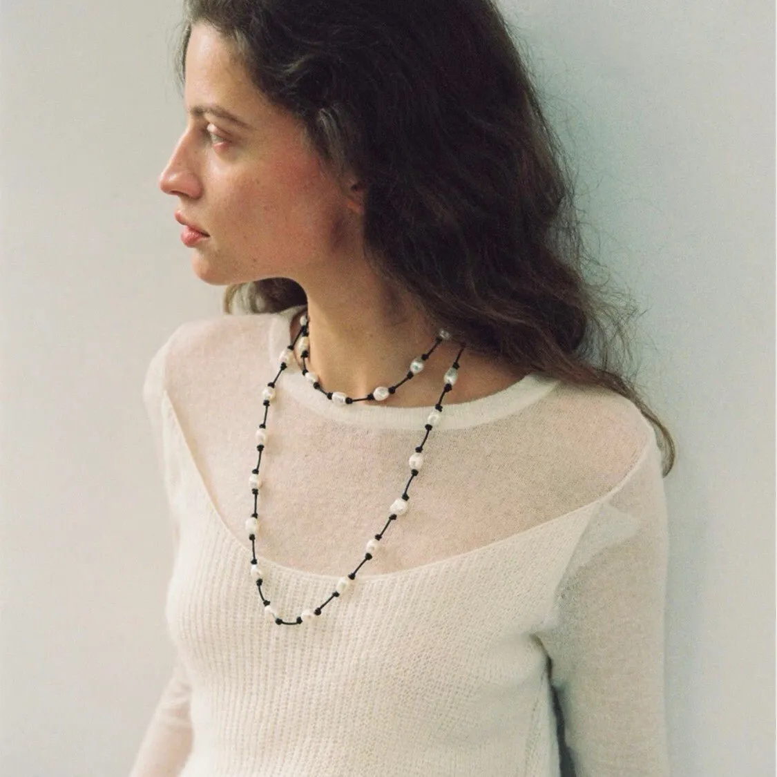 Niche Long Knotted Leather Pearl Long Necklace