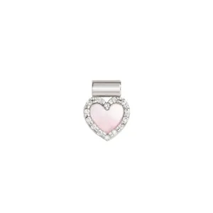 Nomination SeiMia Pendant, Pink Mother Of Pearl Heart, Cubic Zirconia, Silver