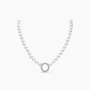 O by Yoko 18K White Gold Freshwater Pearl and Diamond Strand Necklace