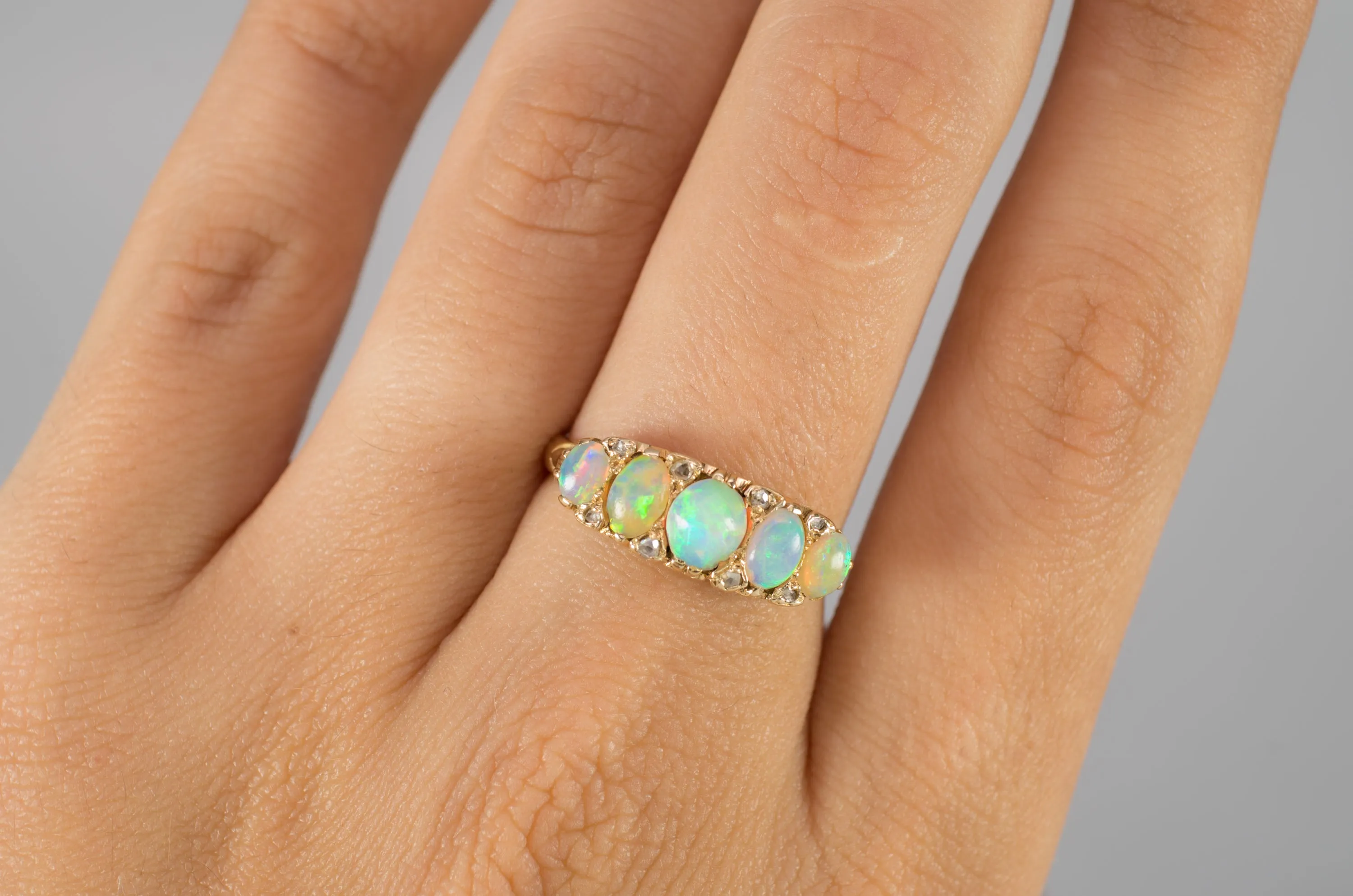 OPAL AND ROSE CUT DIAMOND FIVE STONE BAND