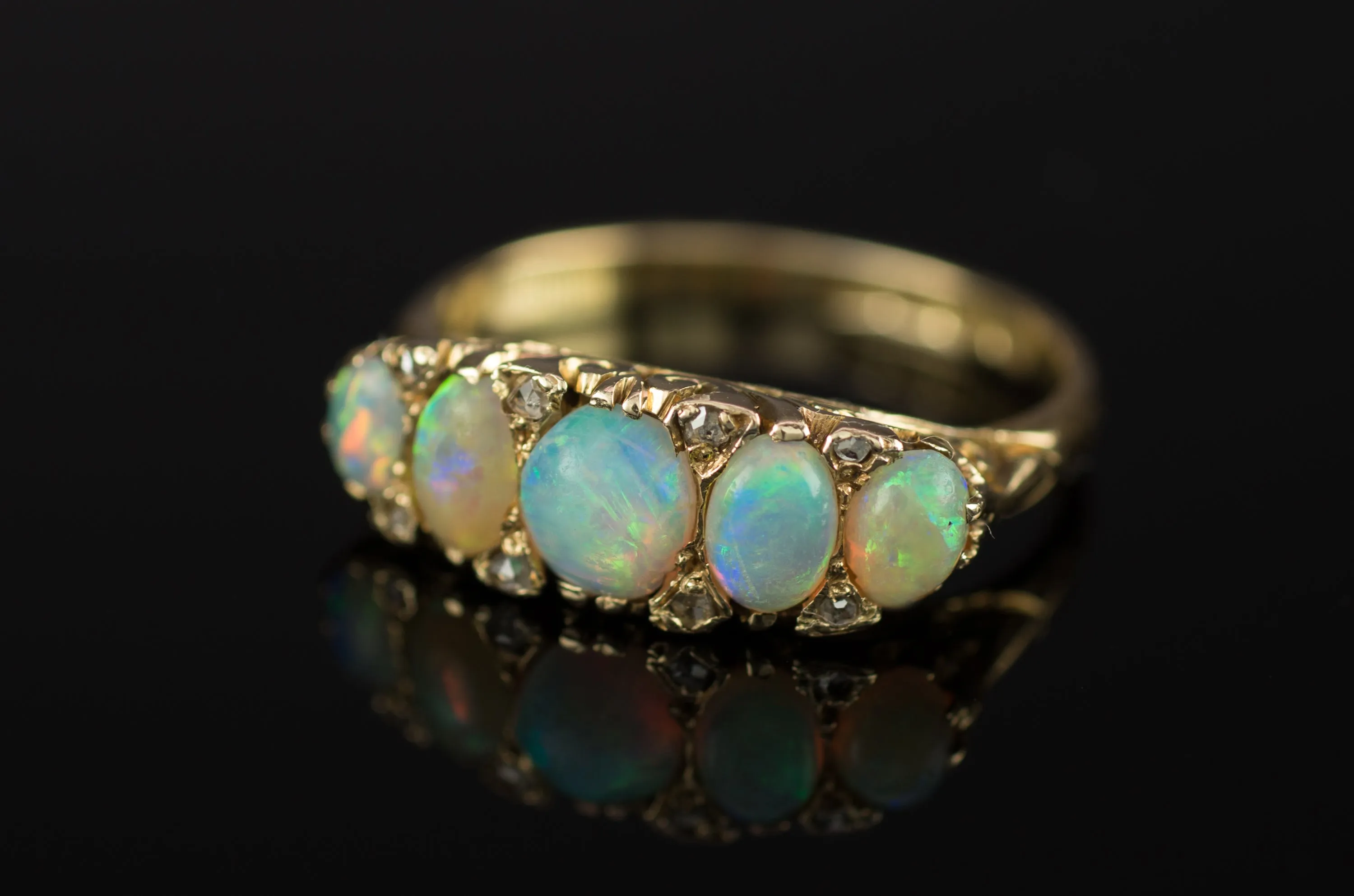 OPAL AND ROSE CUT DIAMOND FIVE STONE BAND