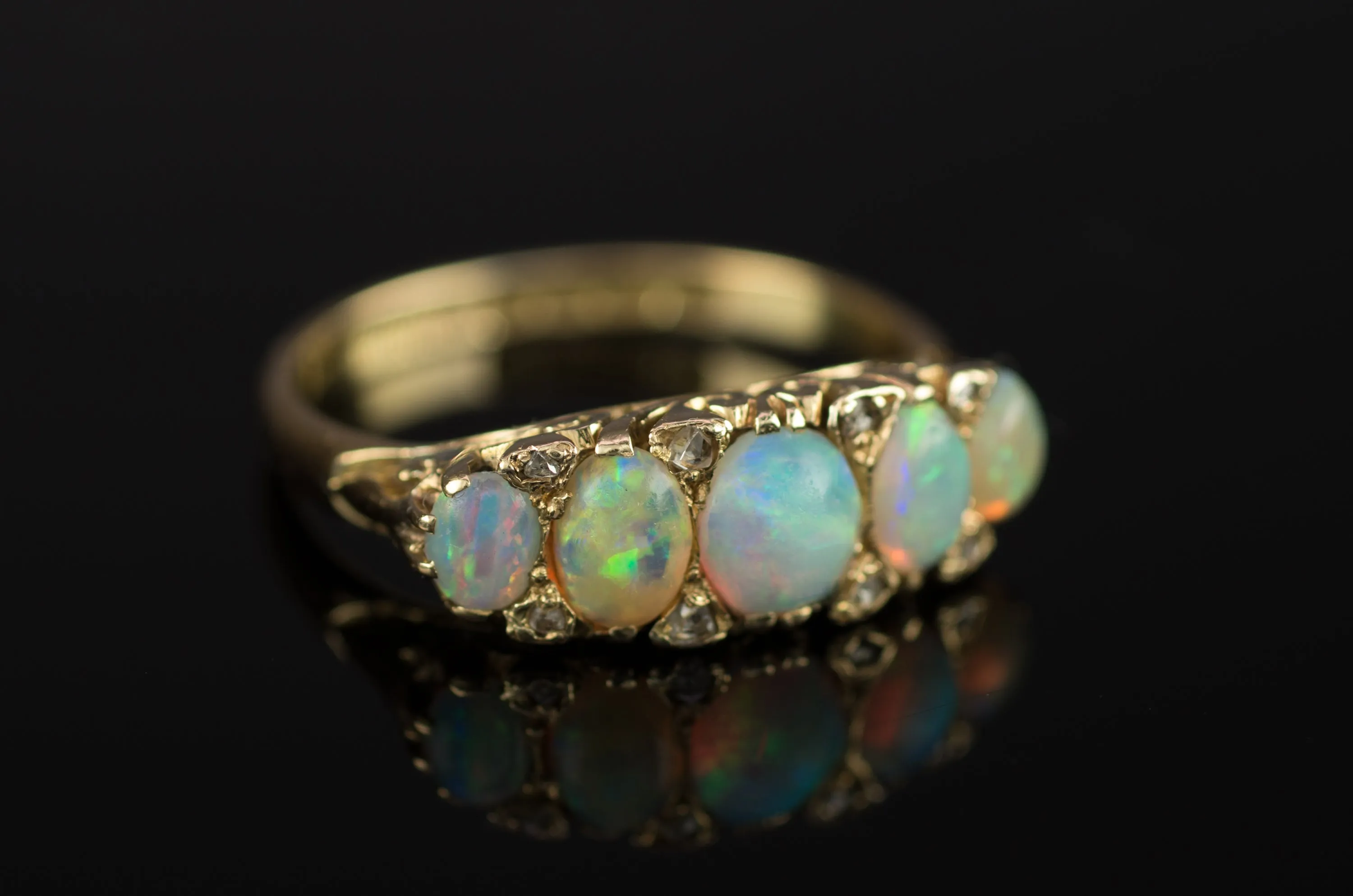 OPAL AND ROSE CUT DIAMOND FIVE STONE BAND