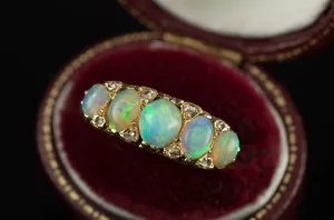 OPAL AND ROSE CUT DIAMOND FIVE STONE BAND