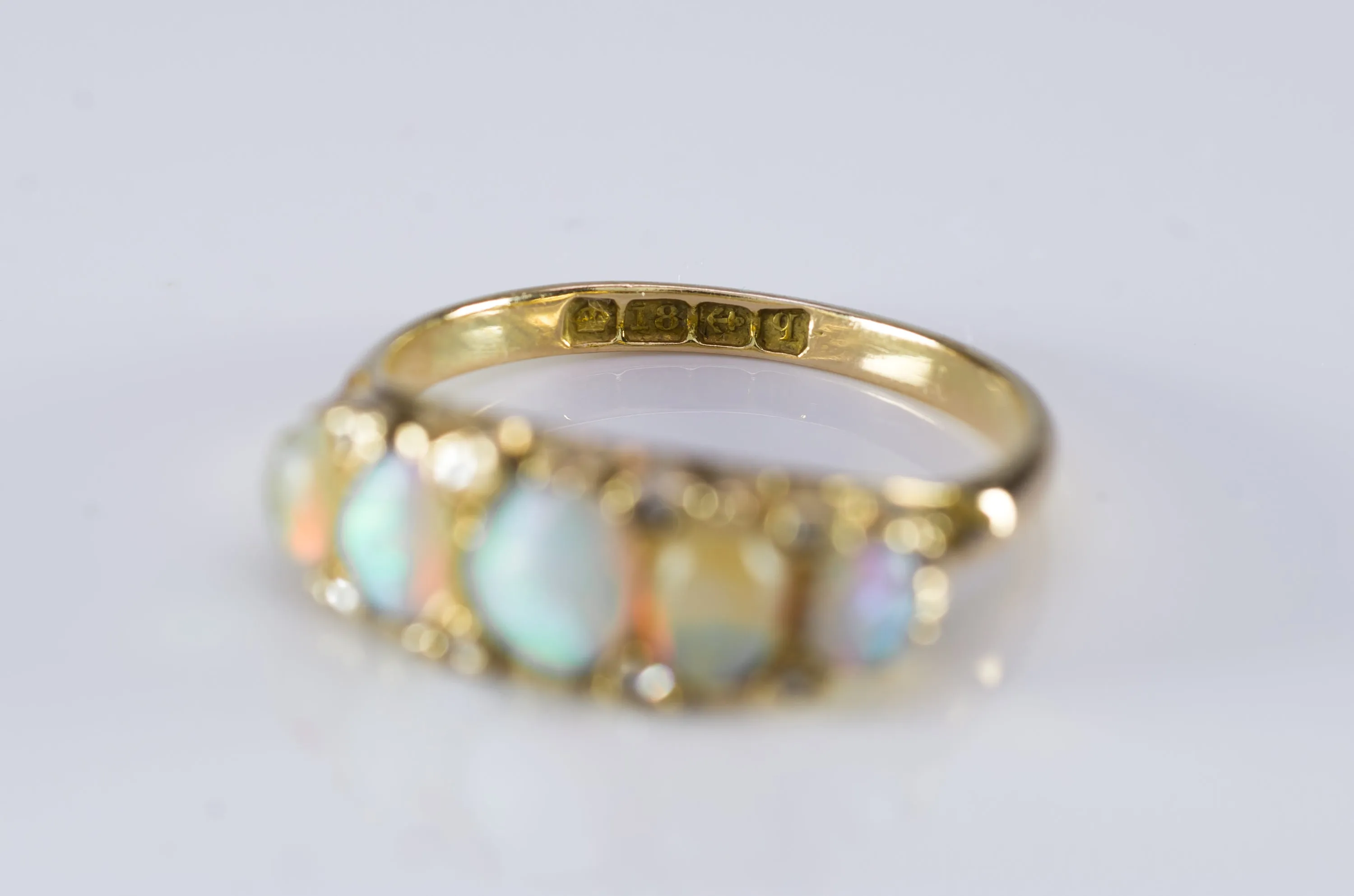 OPAL AND ROSE CUT DIAMOND FIVE STONE BAND