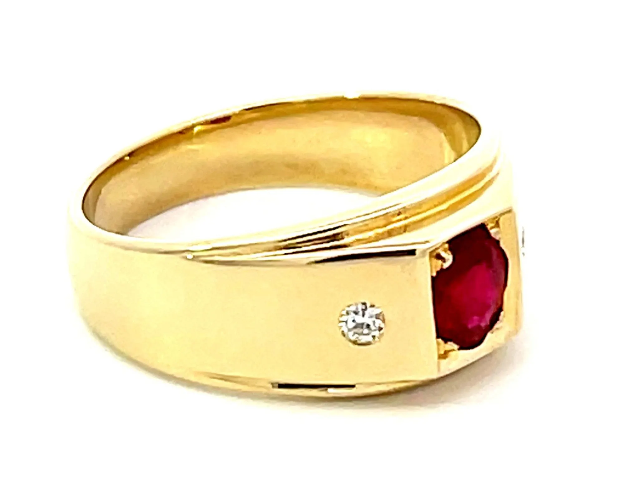 Oval Burma Red Ruby and Diamond Ring 18k Yellow Gold