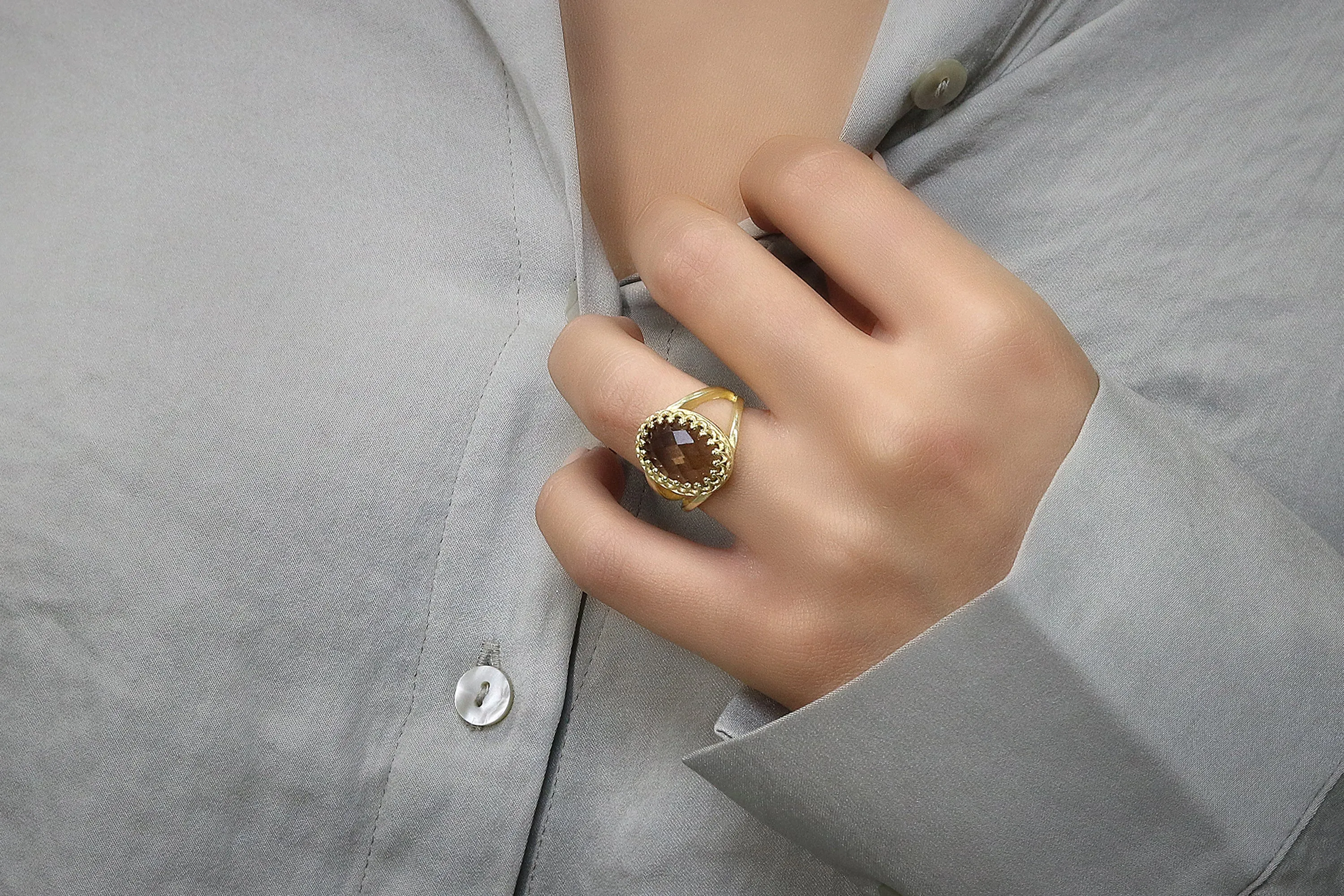 Oval Smoky Quartz 925 Silver Rings