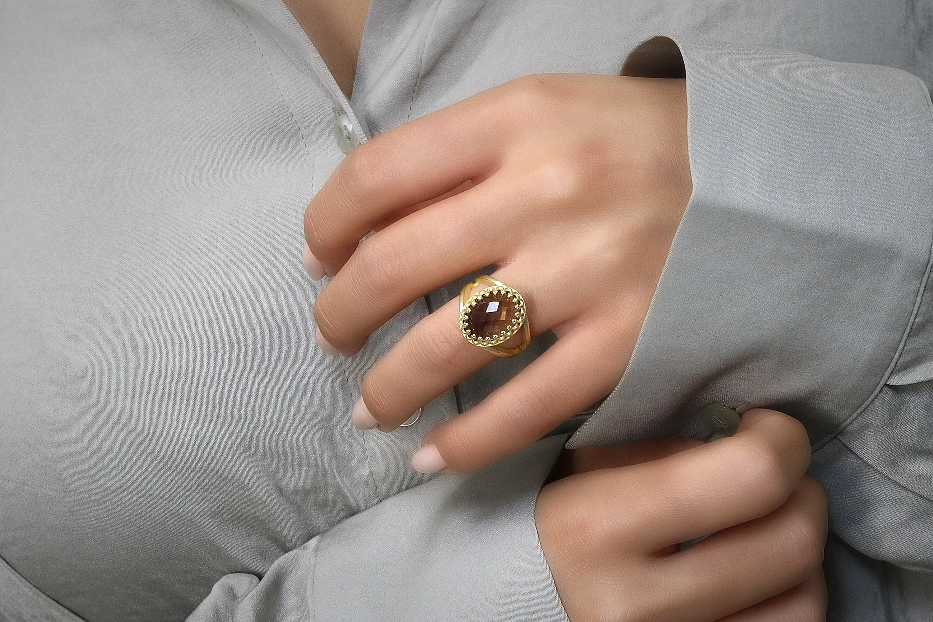 Oval Smoky Quartz 925 Silver Rings